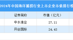 2024年中國海洋捕撈行業(yè)上市企業(yè)市值排行榜（附榜單）