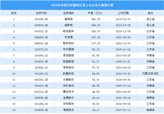 2024年中国光伏辅材行业上市企业市值排行榜（附榜单）