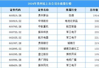 2024年貴州省上市公司市值排行榜（附榜單）