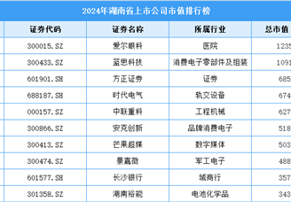 2024年湖南省上市公司市值排行榜（附榜单）