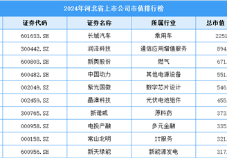 2024年河北省上市公司市值排行榜（附榜单）