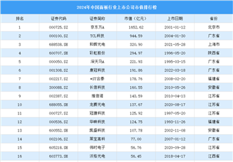 2024年中国面板行业上市公司市值排行榜（附榜单）