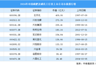 2024年中国磷肥及磷化工行业上市公司市值排行榜（附榜单）