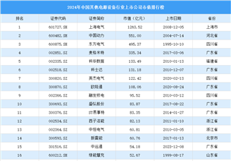 2024年中国其他电源设备行业上市公司市值排行榜（附榜单）