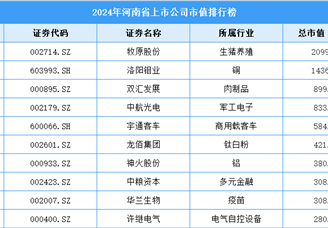 2024年河南省上市公司市值排行榜（附榜单）