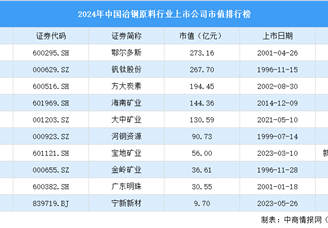 2024年中国冶钢原料行业上市公司市值排行榜（附榜单）