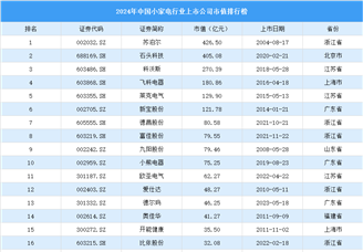 2024年中国小家电行业上市公司市值排行榜（附榜单）