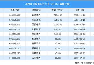 2024年中國水電行業上市公司市值排行榜（附榜單）