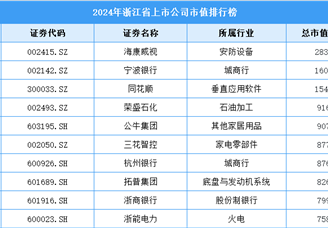 2024年浙江省上市公司市值排行榜（附榜單）