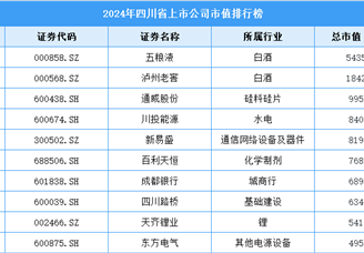 2024年四川省上市公司市值排行榜（附榜單）