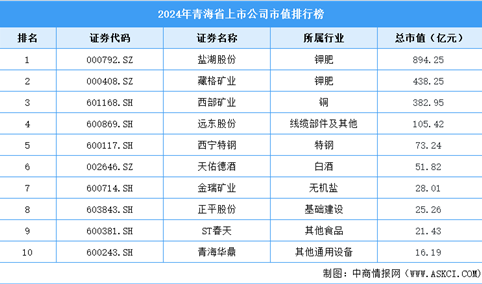 2024年青海省上市公司市值排行榜（附榜单）