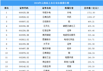 2024年云南省上市公司市值排行榜（附榜单）