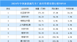 2024年中国新能源汽车厂商零售销量排行榜TOP10（附榜单）