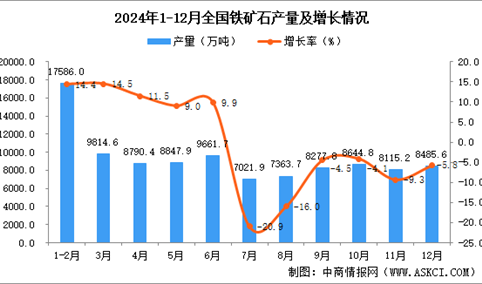 2024年12月全国铁矿石产量数据统计分析