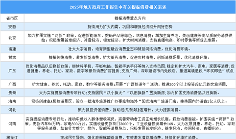 2025年中国地方政府工作报告中有关提振消费相关表述（图）