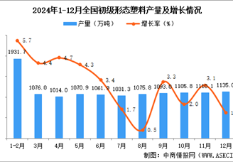 2024年12月全国初级形态塑料产量数据统计分析