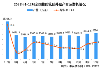 2024年12月全国橡胶轮胎外胎产量数据统计分析