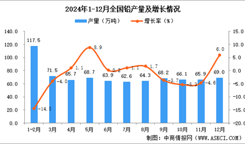 2024年12月全国铅产量数据统计分析