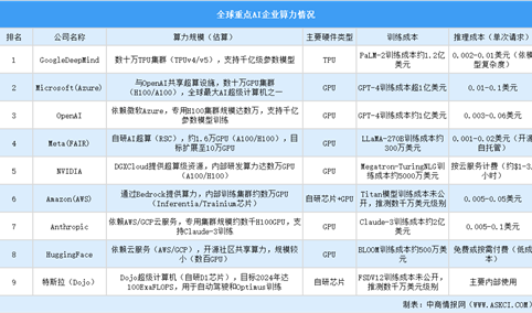 2025年全球重点AI企业算力规模排名（图）