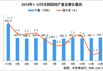 2024年12月全国铝材产量数据统计分析