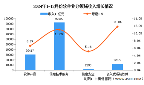 2024年1-12月中国软件业务收入及分领域运行情况分析（图）