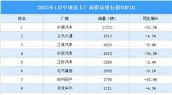 2025年1月中国皮卡厂商销量排行榜TOP10（附榜单）