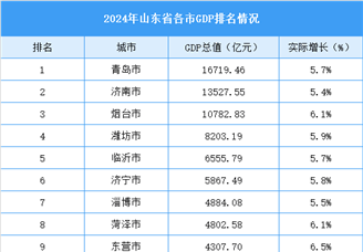 2024年山东省各市GDP排名情况（附榜单）