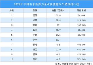 2024年中國(guó)造車(chē)新勢(shì)力企業(yè)新能源汽車(chē)銷(xiāo)量排行榜（附榜單）