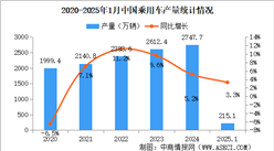 2025年1月中國乘用車產(chǎn)銷情況：出口量同比增長7%（圖）