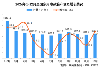 2024年12月全国家用电冰箱产量数据统计分析