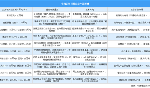 2025年中国正极材料重点企业产能预测（图）