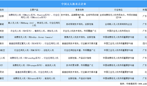 2025年中国无人机重点企业对比分析（附主要产品、竞争优势、行业地位等）