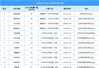 2025年中國分布式光伏重點企業(yè)產(chǎn)能預(yù)測（圖）