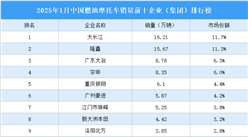 2025年1月中国燃油摩托车销量前十企业（集团）排行榜（附榜单）