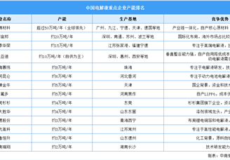 2025年中國電解液重點企業(yè)產(chǎn)能排名（圖）