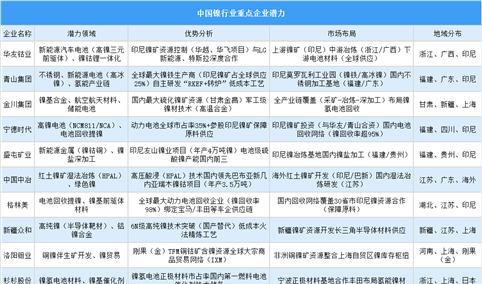 2025年中国镍行业重点企业潜力分析（图）