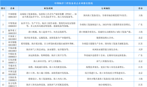 2025年中国海洋工程装备重点企业综合竞争力排名情况（图）