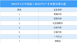 2025年1月中国前十家SUV生产企业销量排行榜（附榜单）