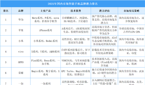 2025年中国市场智能手机品牌潜力排名（图）