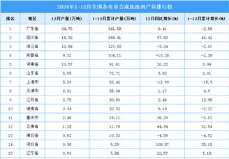 2024年全国各省市合成洗涤剂产量排行榜