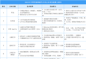 2025年中国智能网联汽车企业发展潜力排名（图）