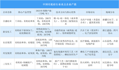 2025年中国有机硅行业重点企业产能预测（图）