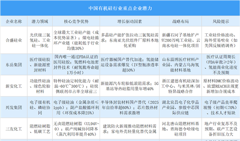 2025年中国有机硅行业重点企业潜力分析（图）