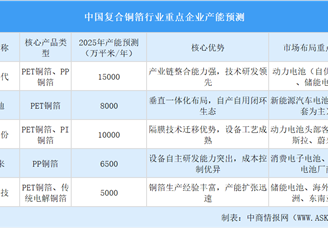 2025年中国复合铜箔行业重点企业产能预测（图）
