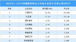 2025年1-2月中国磷酸铁锂动力电池企业装车量排行榜TOP10（附榜单）