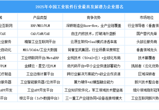 2025年中国工业软件行业最具潜力企业排名