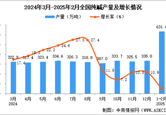 2025年1-2月全國純堿產(chǎn)量數(shù)據(jù)統(tǒng)計(jì)分析