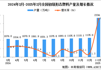 2025年1-2月全国初级形态塑料产量数据统计分析