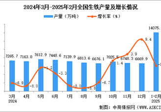 2025年1-2月全國生鐵產(chǎn)量數(shù)據(jù)統(tǒng)計分析
