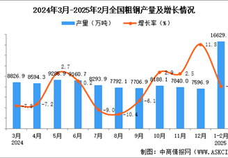 2025年1-2月全國粗鋼產(chǎn)量數(shù)據(jù)統(tǒng)計分析